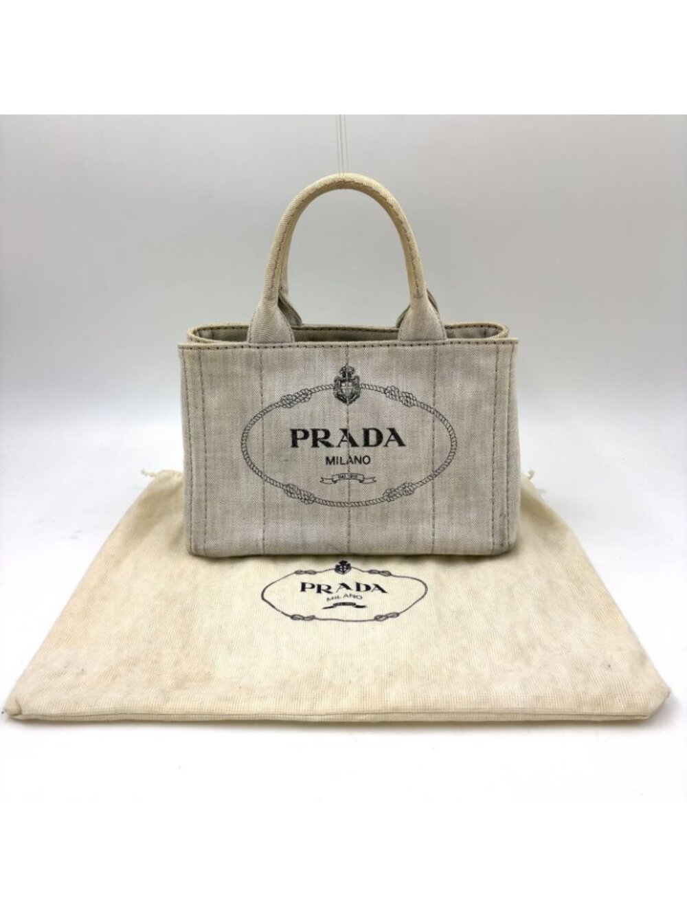 Prada Canapa Denim Gray Tote Gold - Picture 15 of 15